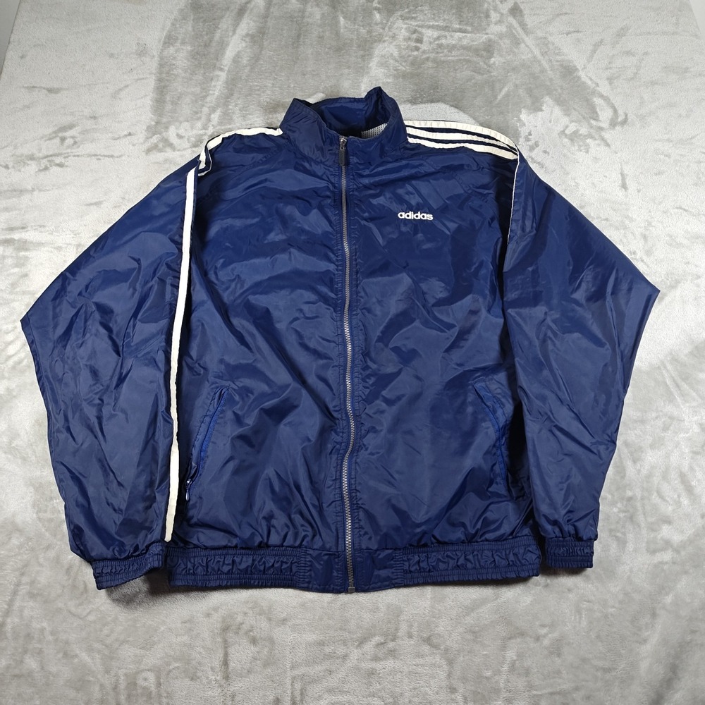 Vintage Adidas Windbreaker Mens Large Blue White Striped Track Jacket Skater Y2K - Picture 1 of 9